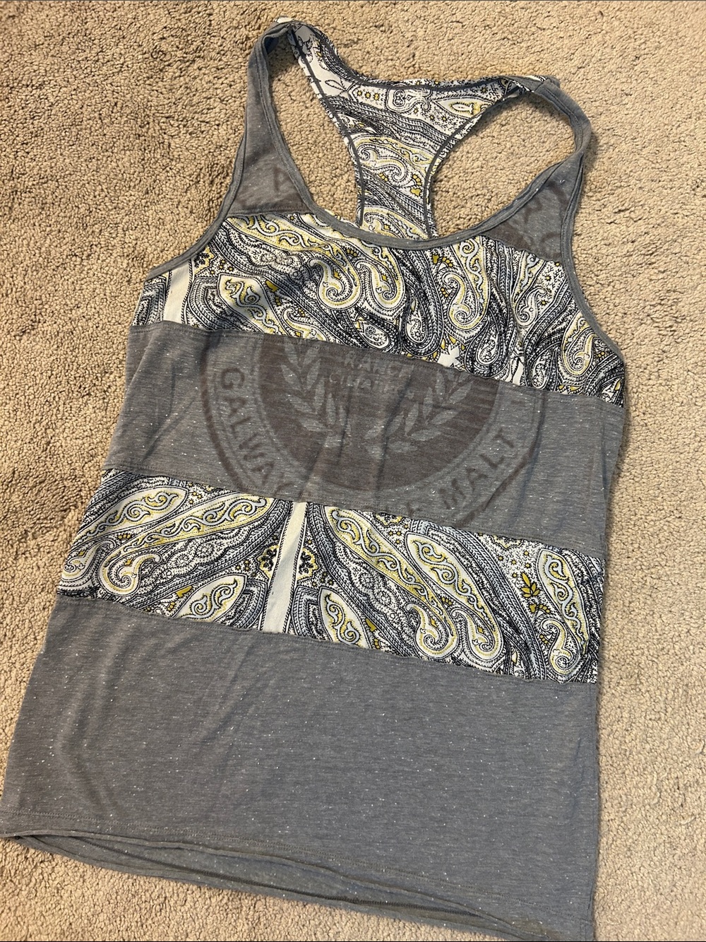We The Free Gray Racerback Tank with Yellow Paisley Panels
